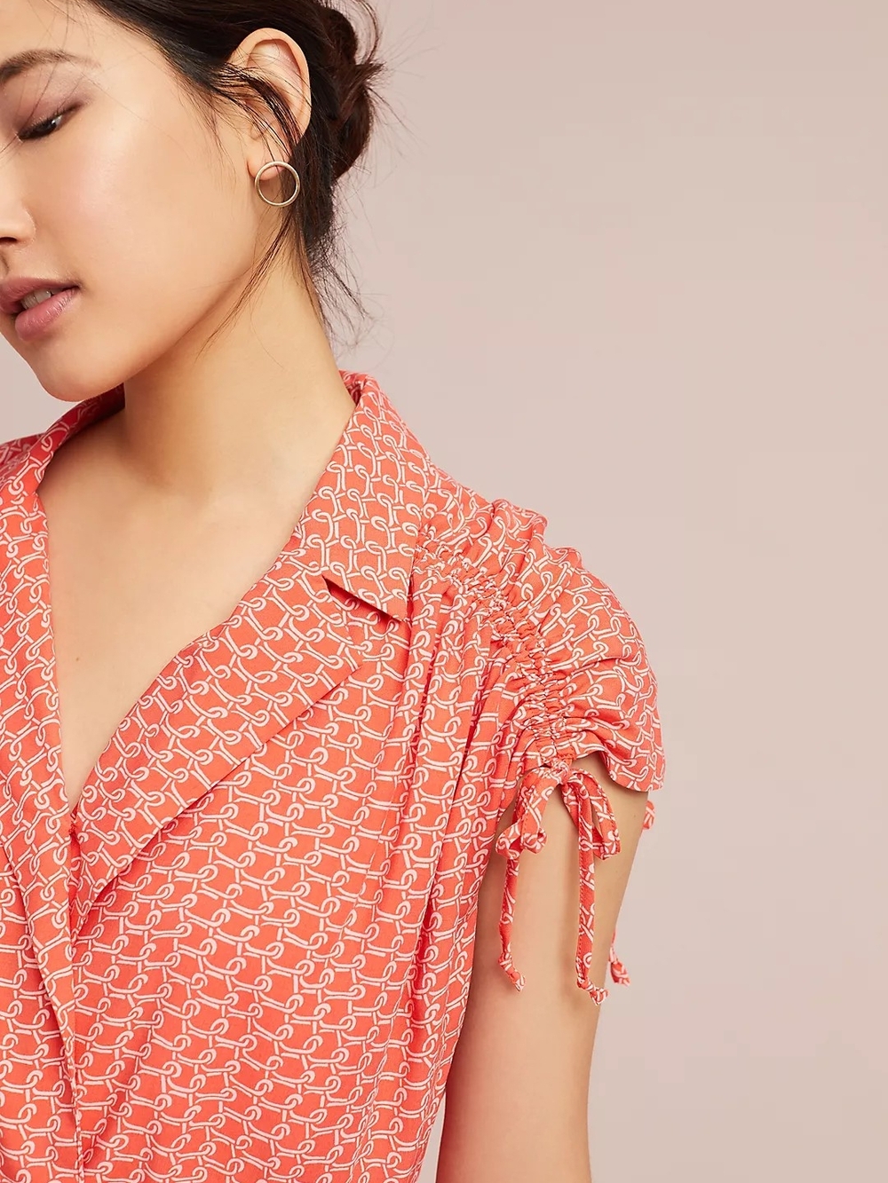Maeve Anthropologie coral chain print collared shirt dress midi resort vacation - Picture 3 of 8